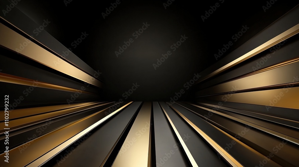 Poster abstract background with golden and black stripes creating depth and perspective for elegant and sty