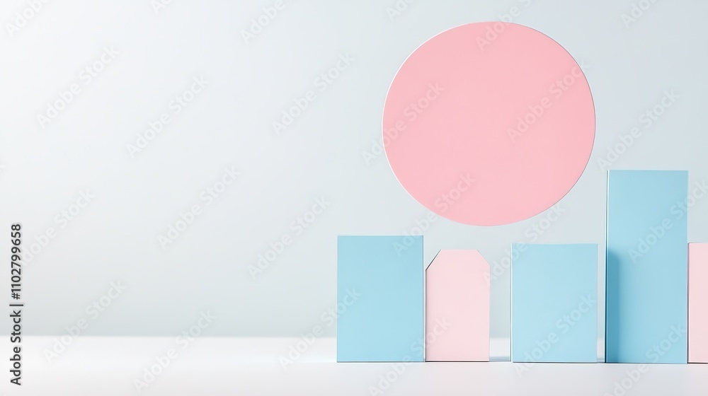 Poster minimalist geometric design with soft pastel blocks and shapes on light background for modern aesthe