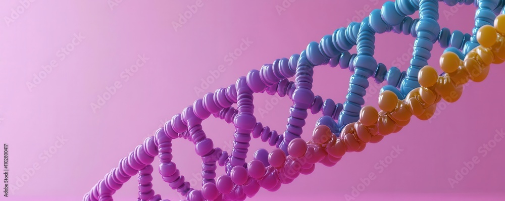 Poster a colorful representation of a dna double helix set against a pink background, illustrating the stru