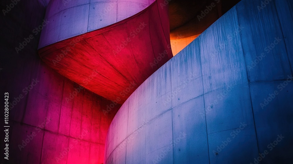 Poster abstract modern architecture with colorful lighting and dynamic curves in a concrete structure showc