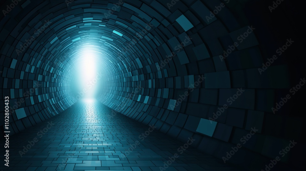 Poster tunnel of light: a captivating perspective into a dark passage with a bright illuminating source at 