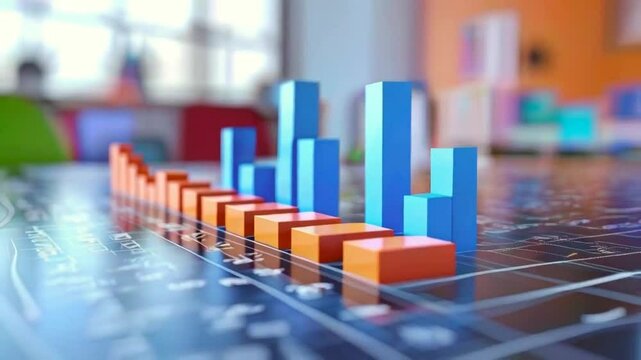 A colorful bar graph illustrating data trends with blue and orange bars.