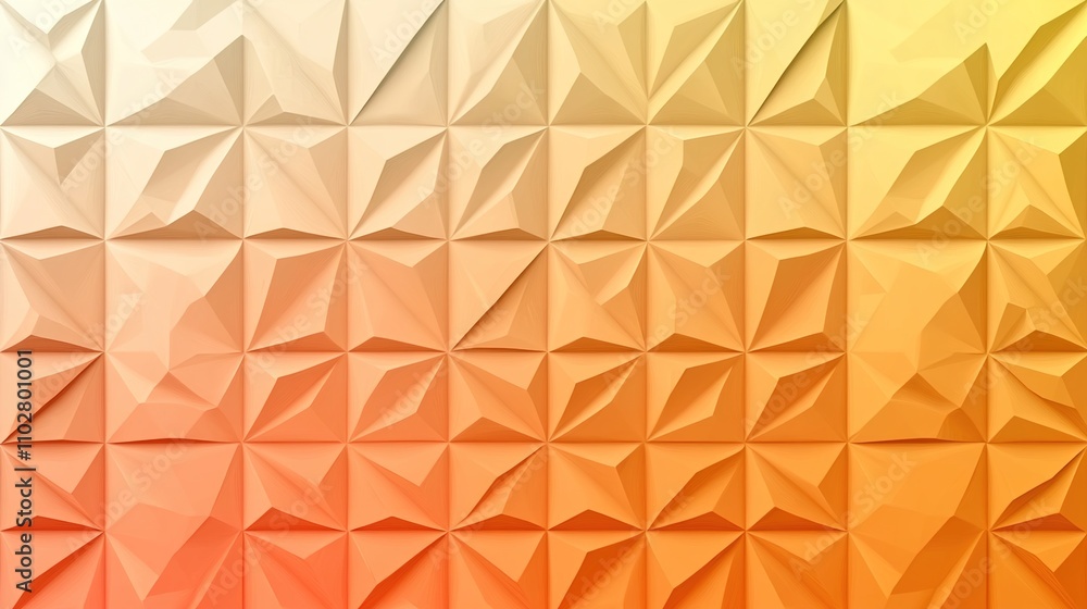 Poster Abstract geometric texture with three-dimensional triangular shapes in warm orange and yellow tones, creating a visually engaging backdrop for various design applications