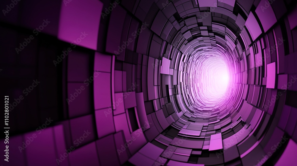 Poster abstract tunnel with geometric shapes and purple illumination, creating a surreal depth effect for d