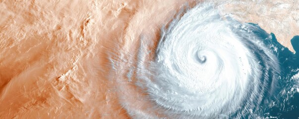 Obraz premium Aerial view of a powerful hurricane approaching the coastline.