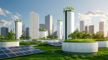 Sustainable urban development cityscape futuristic architecture green technology aerial view eco-friendly design for modern living