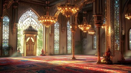 Obraz premium Elegant Interior of a Mosque Decorated for Eid Celebration