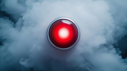 Red glowing button amidst smoky background