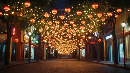 Evening Glow of Lanterns in Urban Street Setting