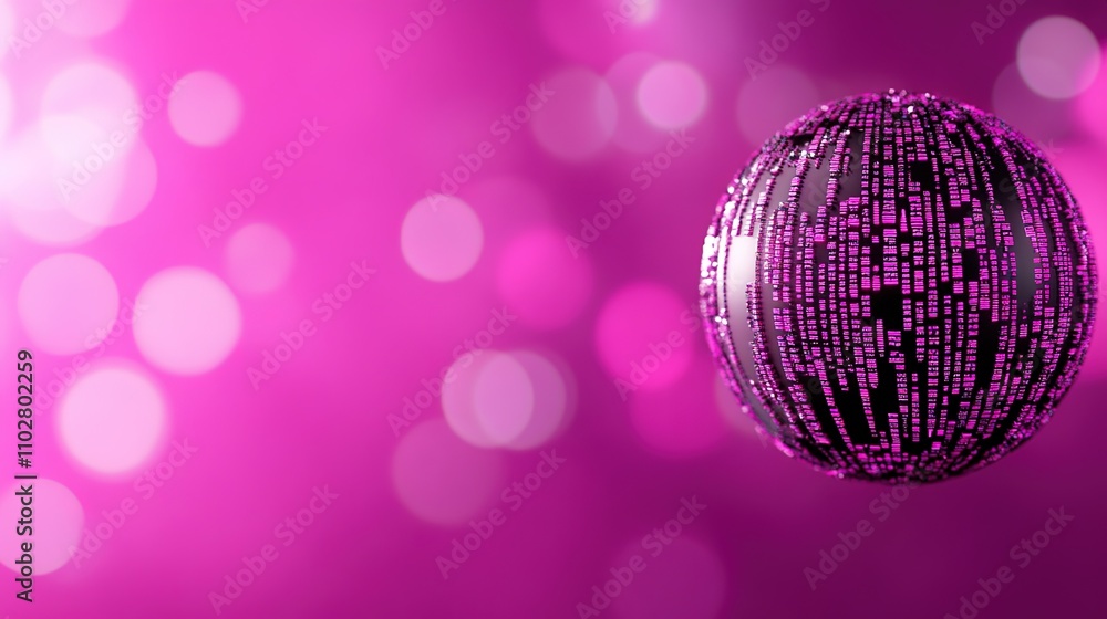 Poster abstract digital sphere surrounded by soft pink lights and bokeh effects representing technology and