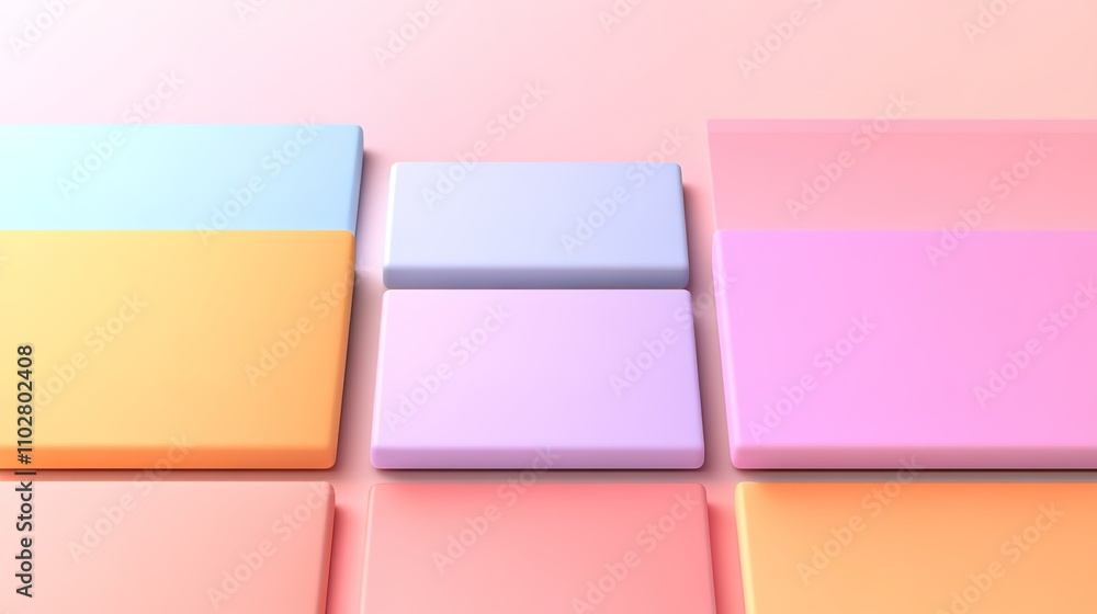 Poster abstract geometric shapes in soft pastel colors arranged harmoniously on a minimalistic background, 