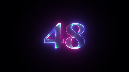 Abstract glowing neon number 48. Blue and purple neon futuristic effect. Trendy glow lighting