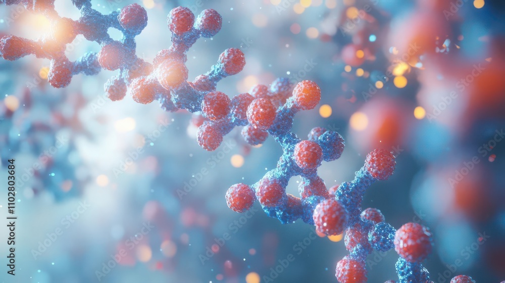 Poster a close-up view of colorful molecular structures, showcasing intricate details of atoms and bonds in