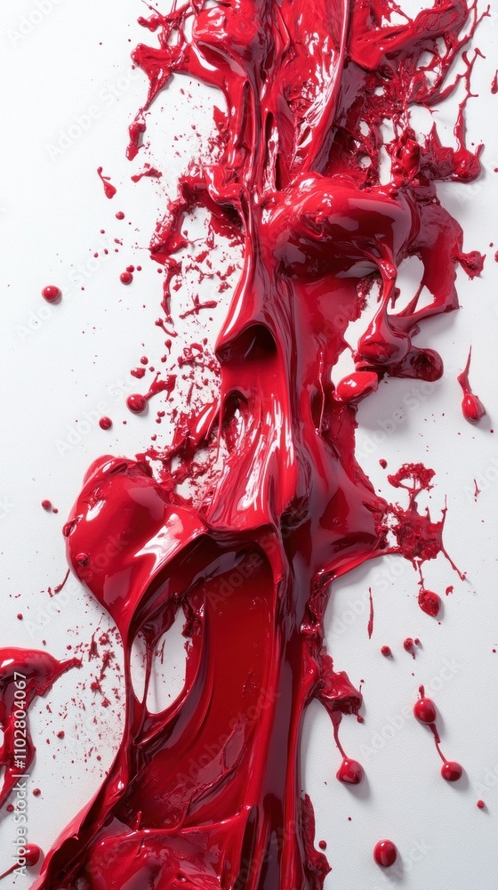 Poster a dynamic splash of red paint resembling an abstract face, showcasing movement and emotion.