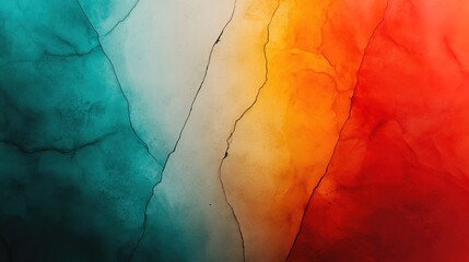 Fototapeta premium Abstract Fluid Art with Turquoise, Orange, and Red Waves Creating a Vibrant Background with Subtle Textures and Fine Cracks Ideal for Creative Projects and Designs