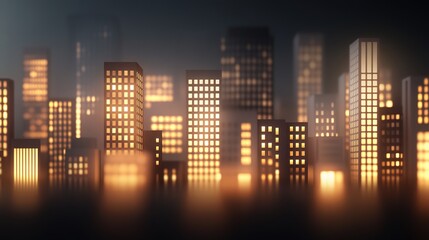 Stunning Nighttime Cityscape with Illuminated Skyscrapers Reflecting the Glow of Urban Life and Modern Architecture in a Futuristic Metropolis Setting