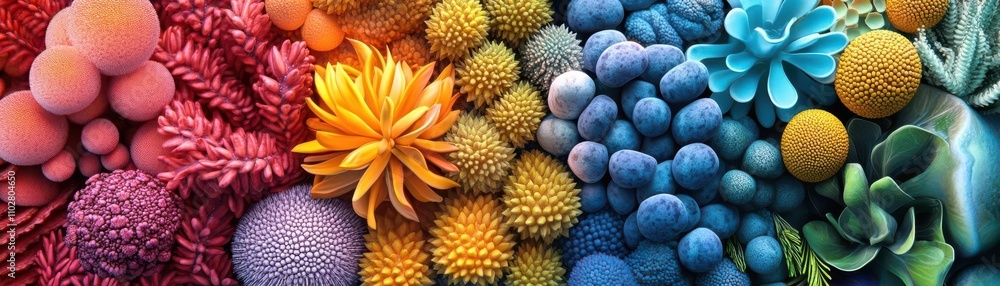 Poster a vibrant array of colorful, textured floral and organic shapes, showcasing a blend of hues and form