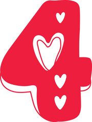 Decorative red numbers Love Valentine day alphabet four