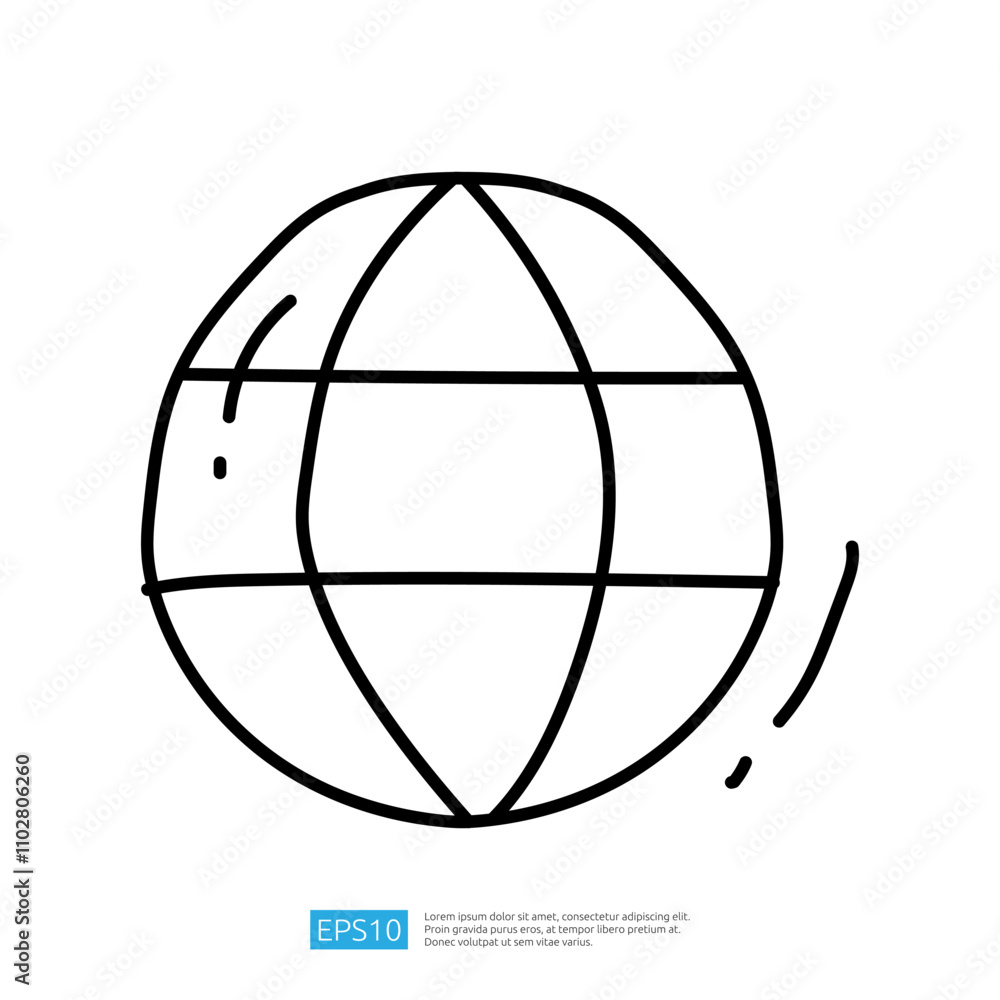Poster a simple line drawing of a globe, showcasing latitude and longitude lines, symbolizing geography and