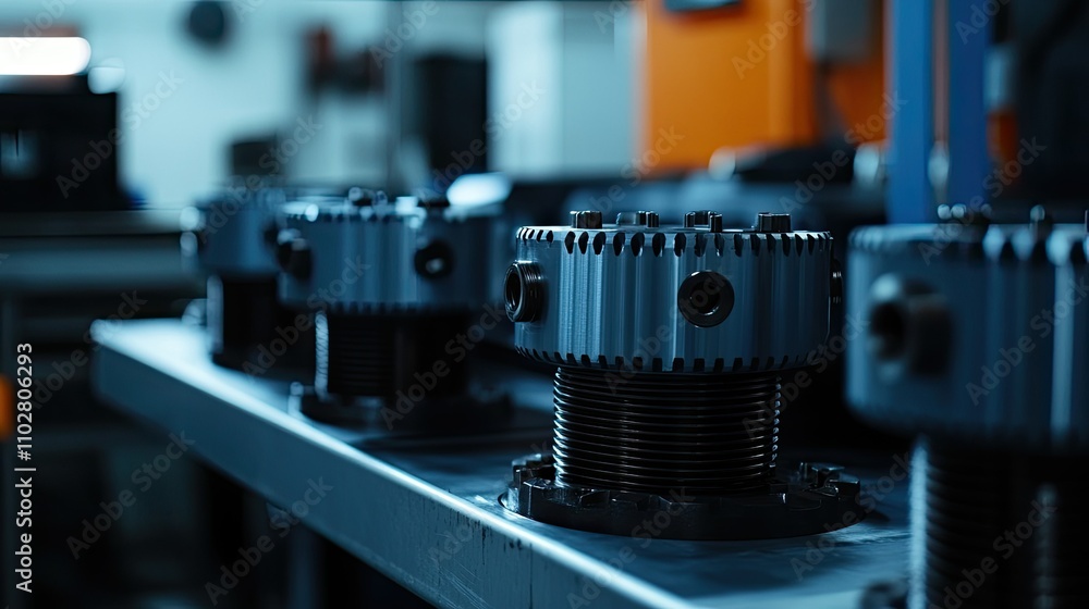 Poster precision-engineered machine components in a modern industrial setting showcasing advanced manufactu