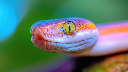 Obraz premium Vibrant Albino Snake Closeup Reptile Nature Wildlife Exotic Scaly Wild Animal Herpe