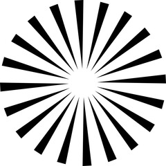 Sunburst icon in flat style. Summertime figure concept. Radial stripes of fireworks. Retro design element. Weather tool vector illustration. Power, Sun rise pattern isolated on transparent background.