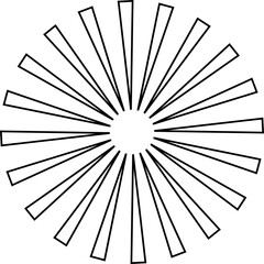 Obraz premium Sunburst icon in line style. Summertime figure concept. Radial stripes of fireworks. Retro design element. Weather tool vector illustration. Power, Sun rise pattern isolated on transparent background.