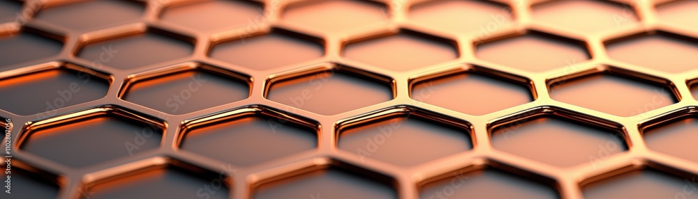 Poster a close-up view of honeycomb patterns with a shiny, metallic finish, showcasing intricate geometric 