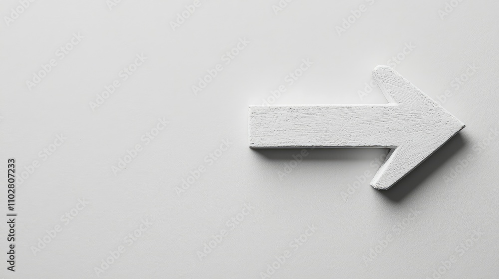 Poster simple white arrow on light background, signifying direction and guidance, ideal for use in graphics