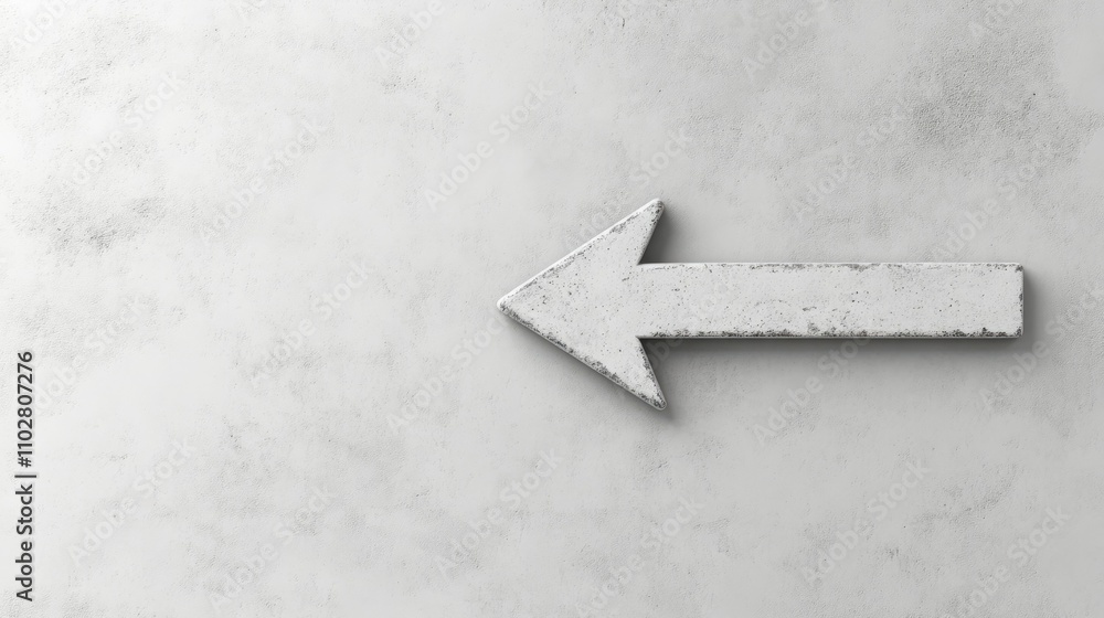 Poster White Arrow Pointing Left on a Textured Concrete Background with Subtle Variations in Color and Detail Suitable for Directional Signs or Artistic Elements