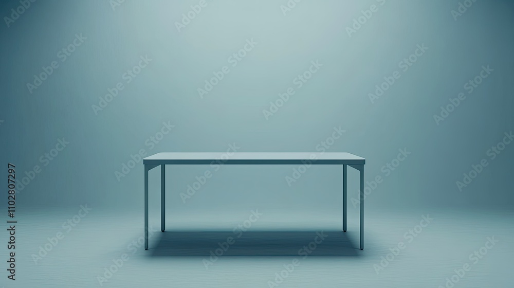 Poster minimalistic empty table on a soft blue background with subtle shadows for use in design, decoration