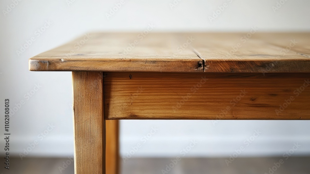 Poster close-up view of a rustic wooden table edge with natural grain patterns and texture, inviting atmosp