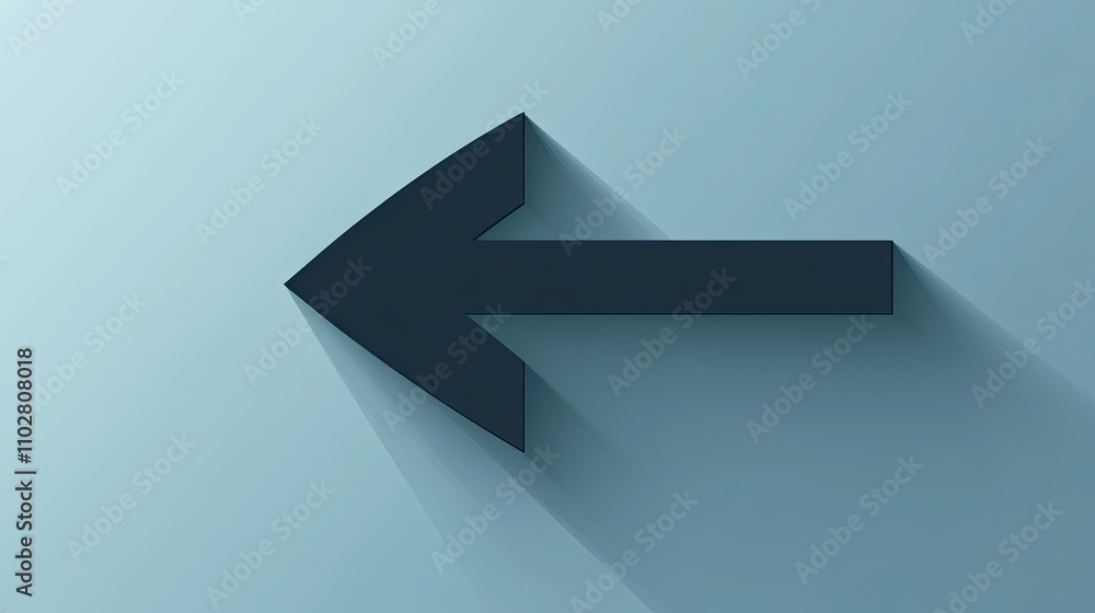Poster stylish dark arrow pointing left with long shadow on light blue background for modern designs and gr
