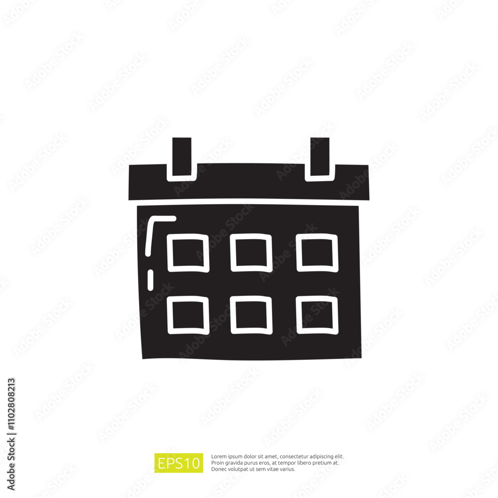 Poster a simple black silhouette of a calendar with a grid pattern representing days. it symbolizes plannin