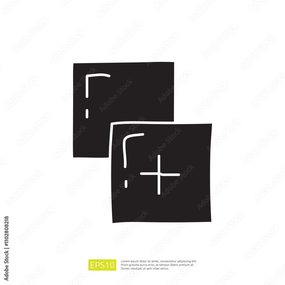 Poster the image features two abstract shapes resembling squares with minimalist symbols, suggesting a desi