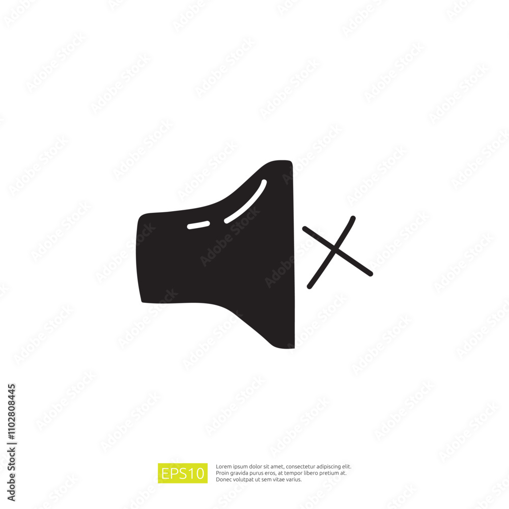 Poster the image depicts a simple graphic representation of a speaker with a cross mark, indicating a muted