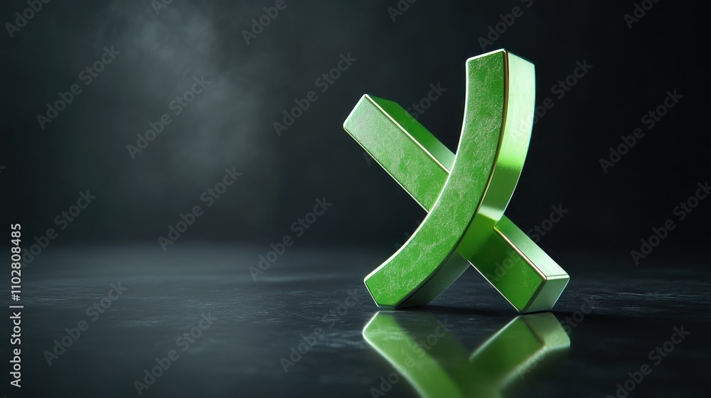 Poster a pair of green magnets arranged in an intersecting position on a reflective surface.