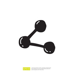 A simple black silhouette of a molecular structure, representing connections and interactions in science.