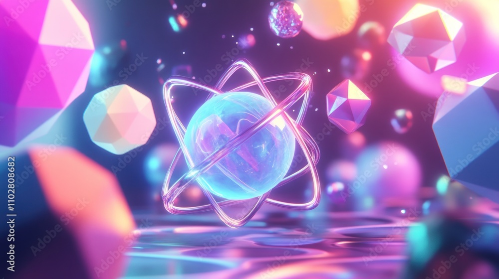 Aufkleber a vibrant, abstract representation of atomic structure with colorful geometric shapes.