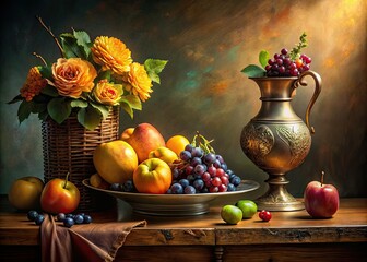 Classic Art Photography: Vintage Still Life, Retro Aesthetic, Old Master Paintings, Antique Objects, Elegant Composition, Golden Hour Lighting