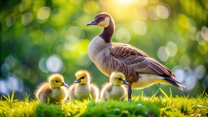 Canada Goose Chick on Parent's Back, Southeast Michigan Wildlife Photography, Bokeh, Adorable Baby Geese