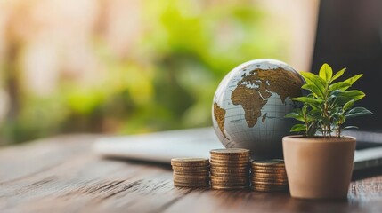 Stock portfolio summary emphasizing clean energy investments, globe and plants in the background