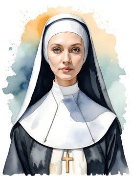 nun portrait watercolor painting clip art preview
