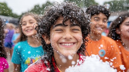 Fototapeta premium Joyful Kids Celebrating Graduation with Snow Fun