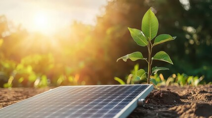 Fototapeta premium Conceptual graph rising, symbolizing green energy portfolio growth with solar panels underneath