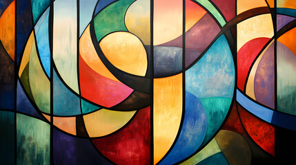 Fototapeta premium Abstract painting of an art deco window with colorful shapes and lines. Deco. Illustration