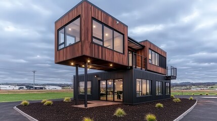 Modern Minimalist Cube House Exterior  Wooden Cladding  Landscaping