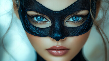 cat-girl wearing a seductive mask, blending elegance and allure with an enigmatic charm, emphasizing beauty and depth in a visually striking composition