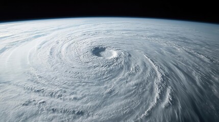 Aerial view of a swirling hurricane over the ocean, dramatic cloud formations.