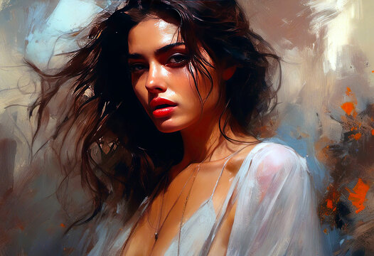 Portrait of a Woman in Artistic Style with Flowing Hair